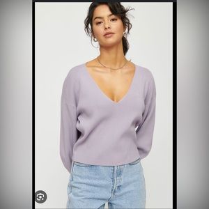 Dynamite Luca Puff Sleeve Sweater V-Neck